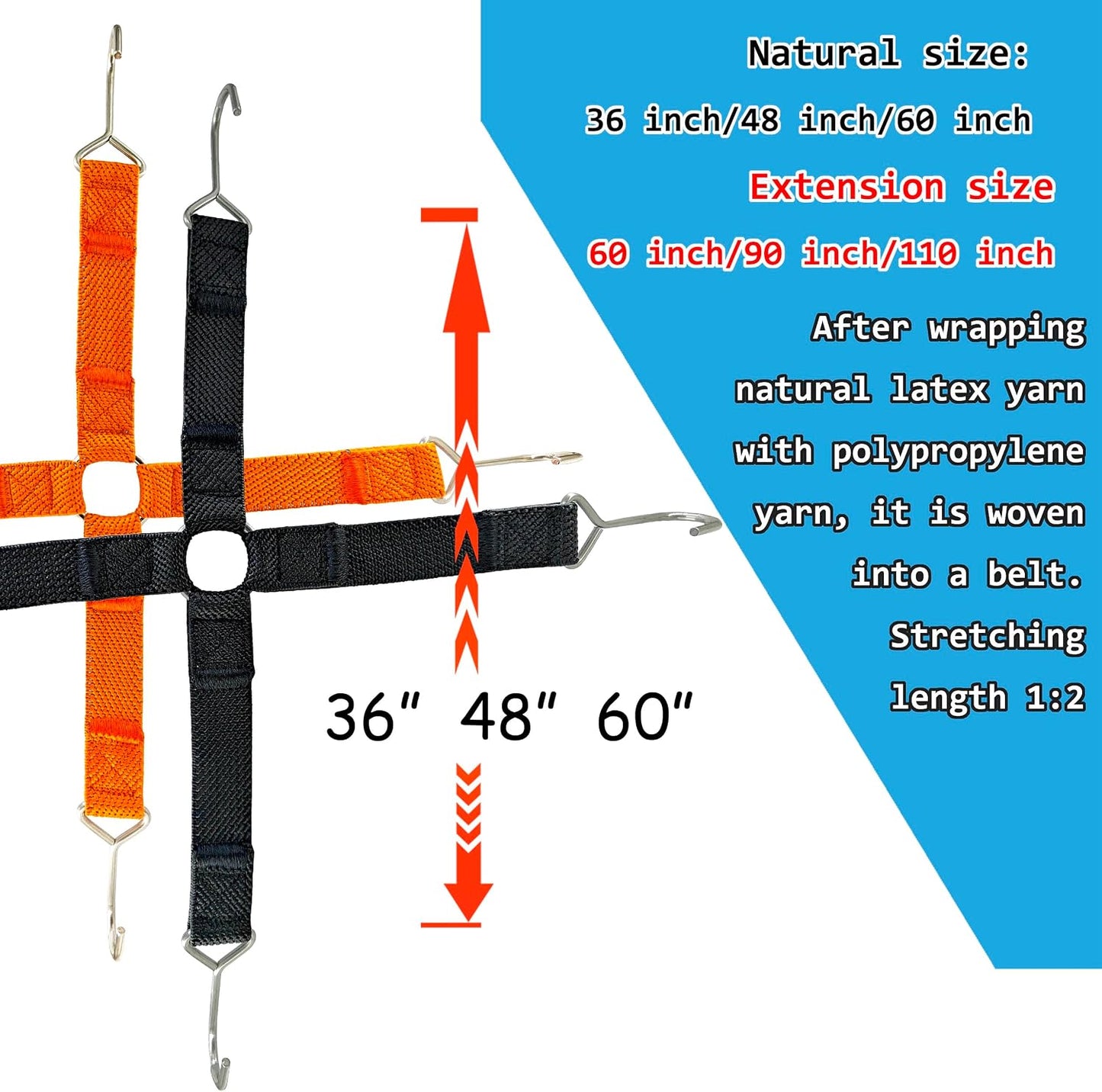 Cuerda elástica plana con gancho cruz 48" naranja