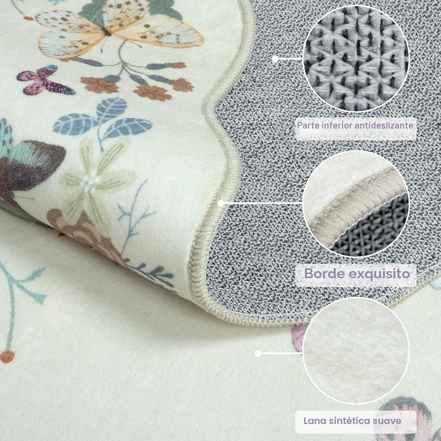 Alfombra antiderrap mariposa baño dormitorio beige
