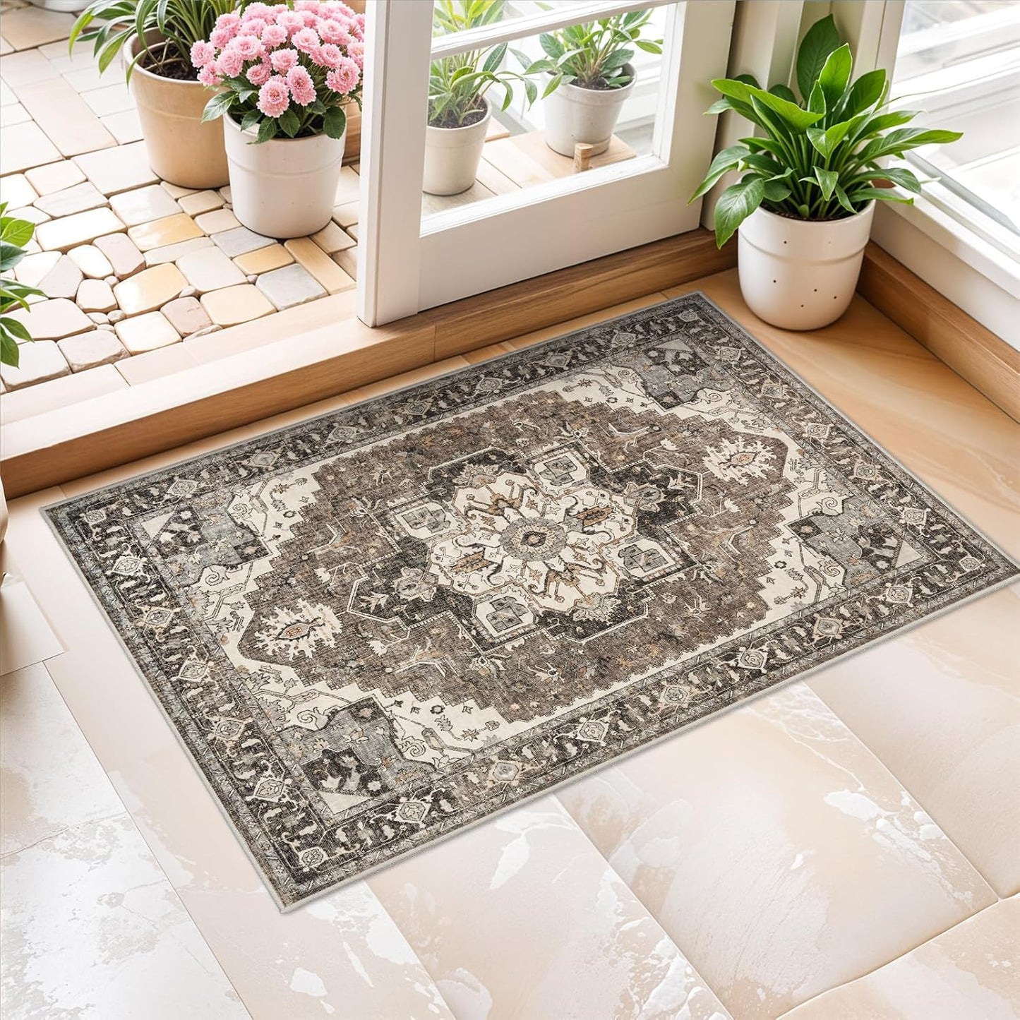 Alfombra entrada 2x3ft vintage antideslizante resistente manchas