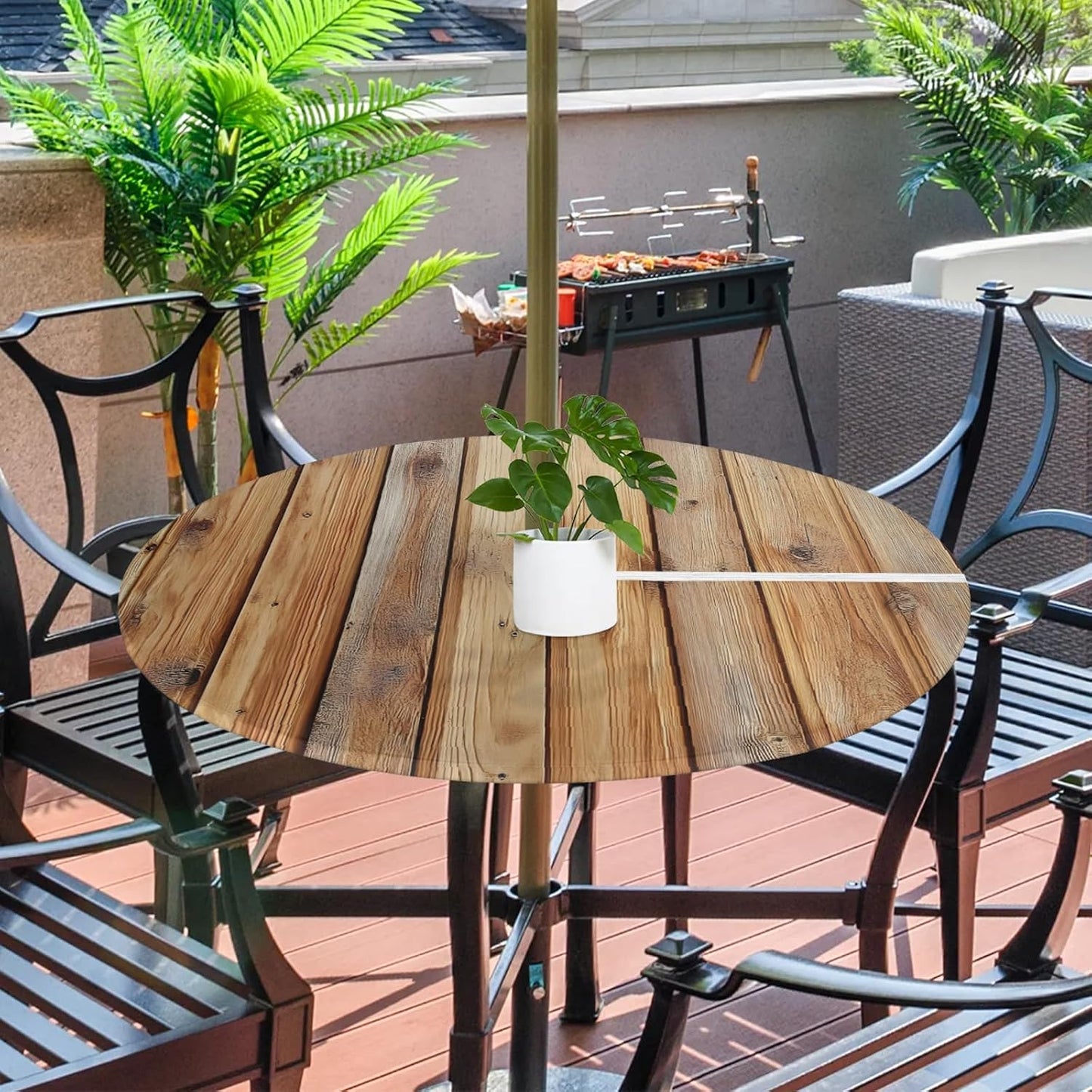 Mantel redondo ajustable con cremallera para mesa exterior