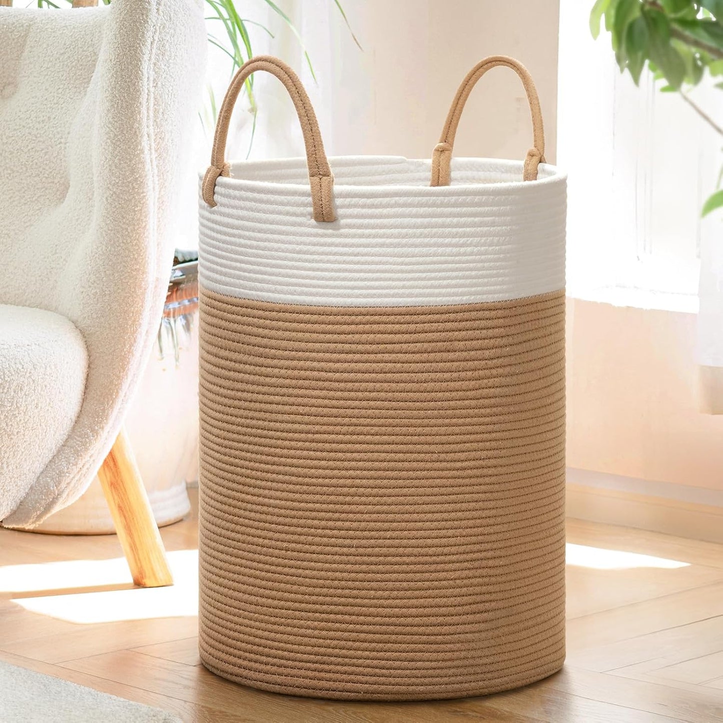 Cesta lavandería 60L cuerda algodón 19.7x13.8"