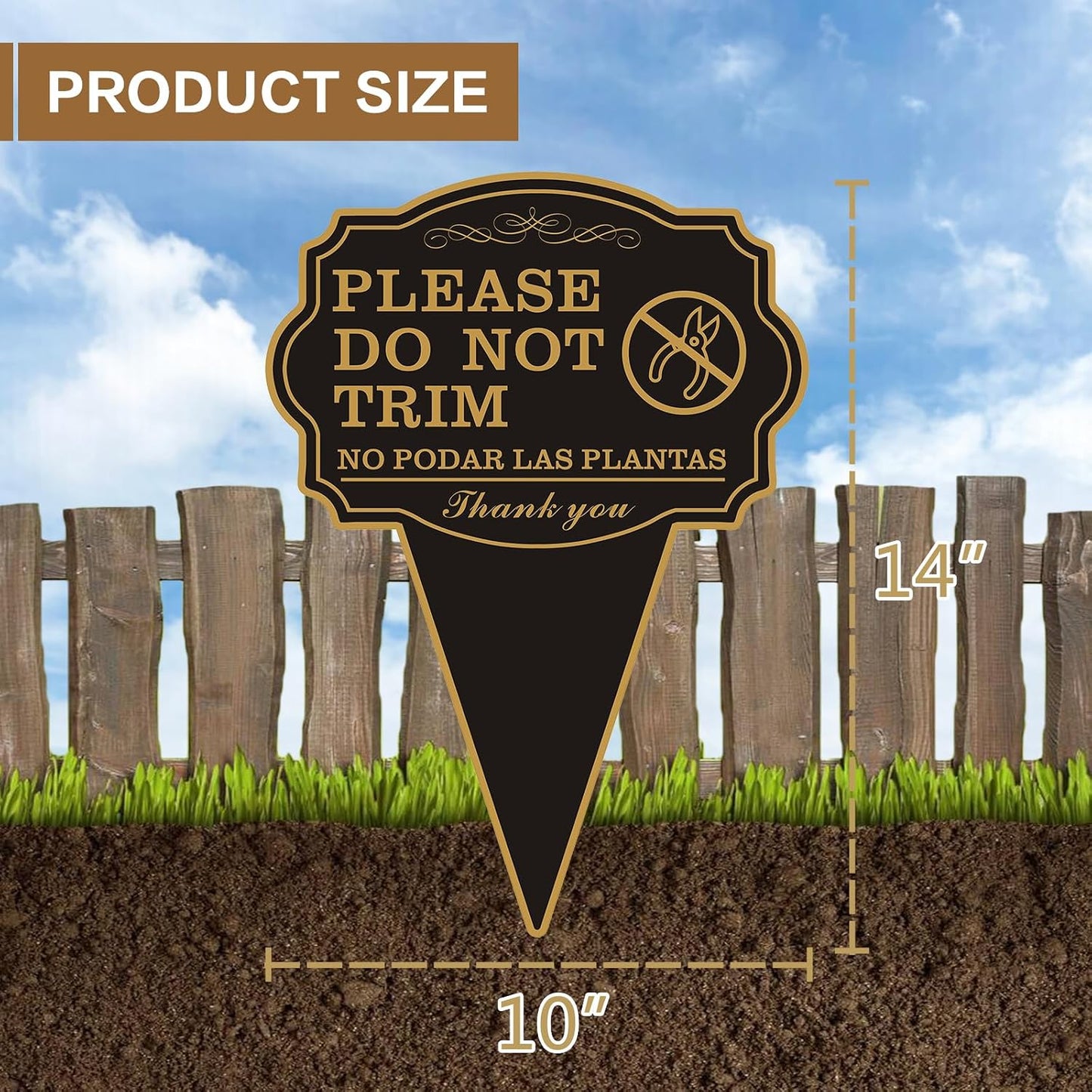Cartel jardín doble cara 10x14 bilingüe con estaca