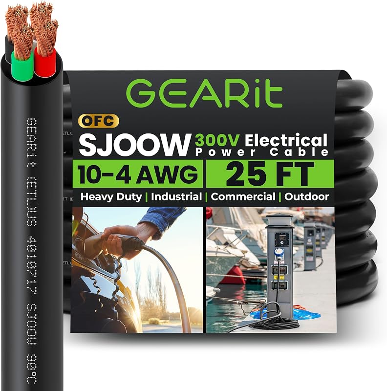 Cable eléctrico 10 AWG 25 ft 4 conductores SJOOW 300V