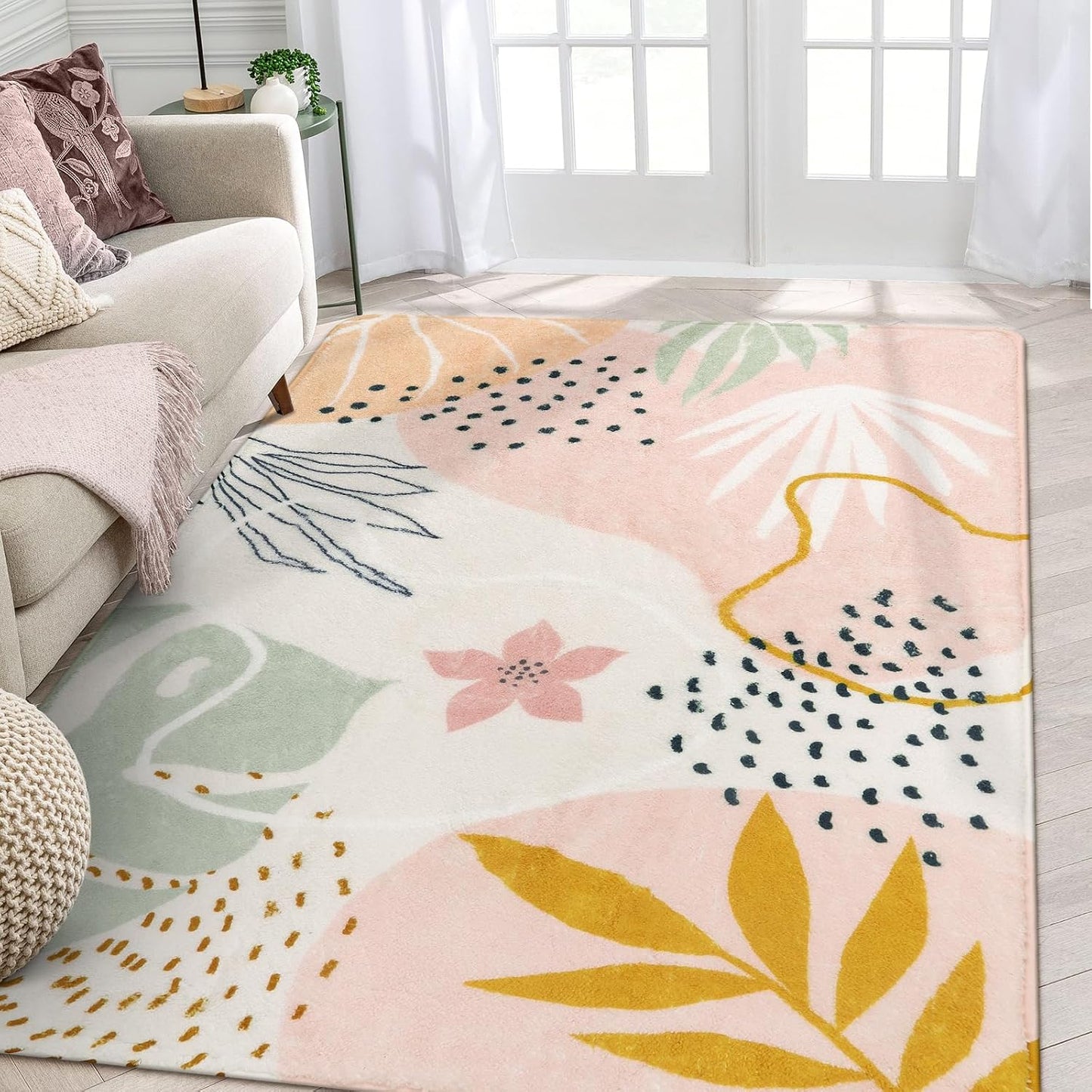 Alfombra rosa antiderrap sala dormitorio boho