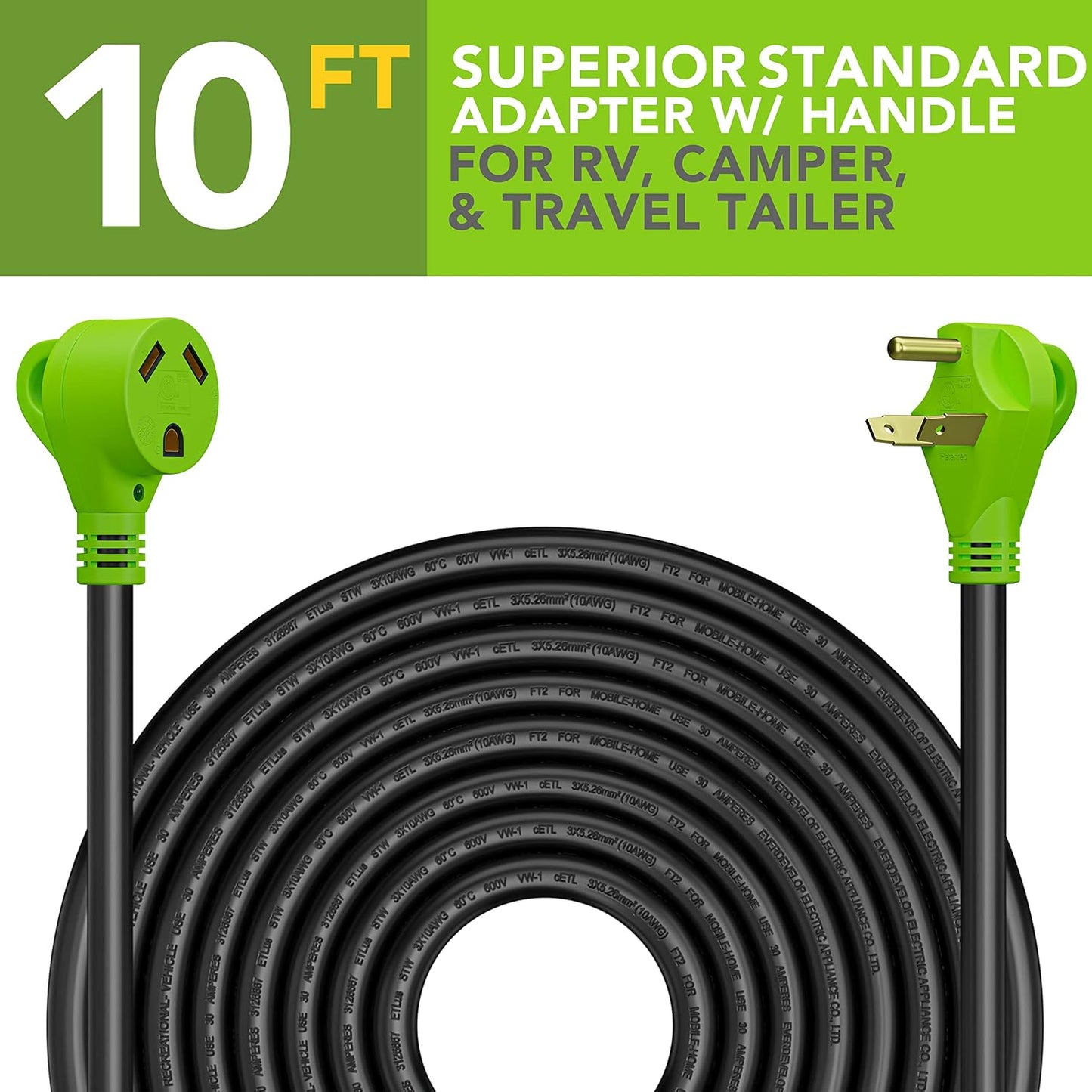Cable extensión RV 10pies 30A con LED enchufe 30A