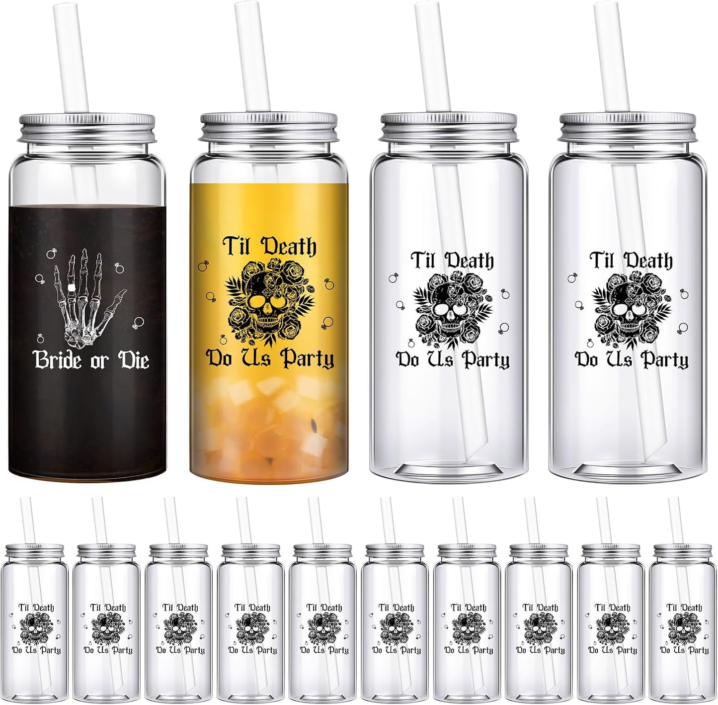 16 Vases Reutilizables 13.5oz con Tapas y Pajitas