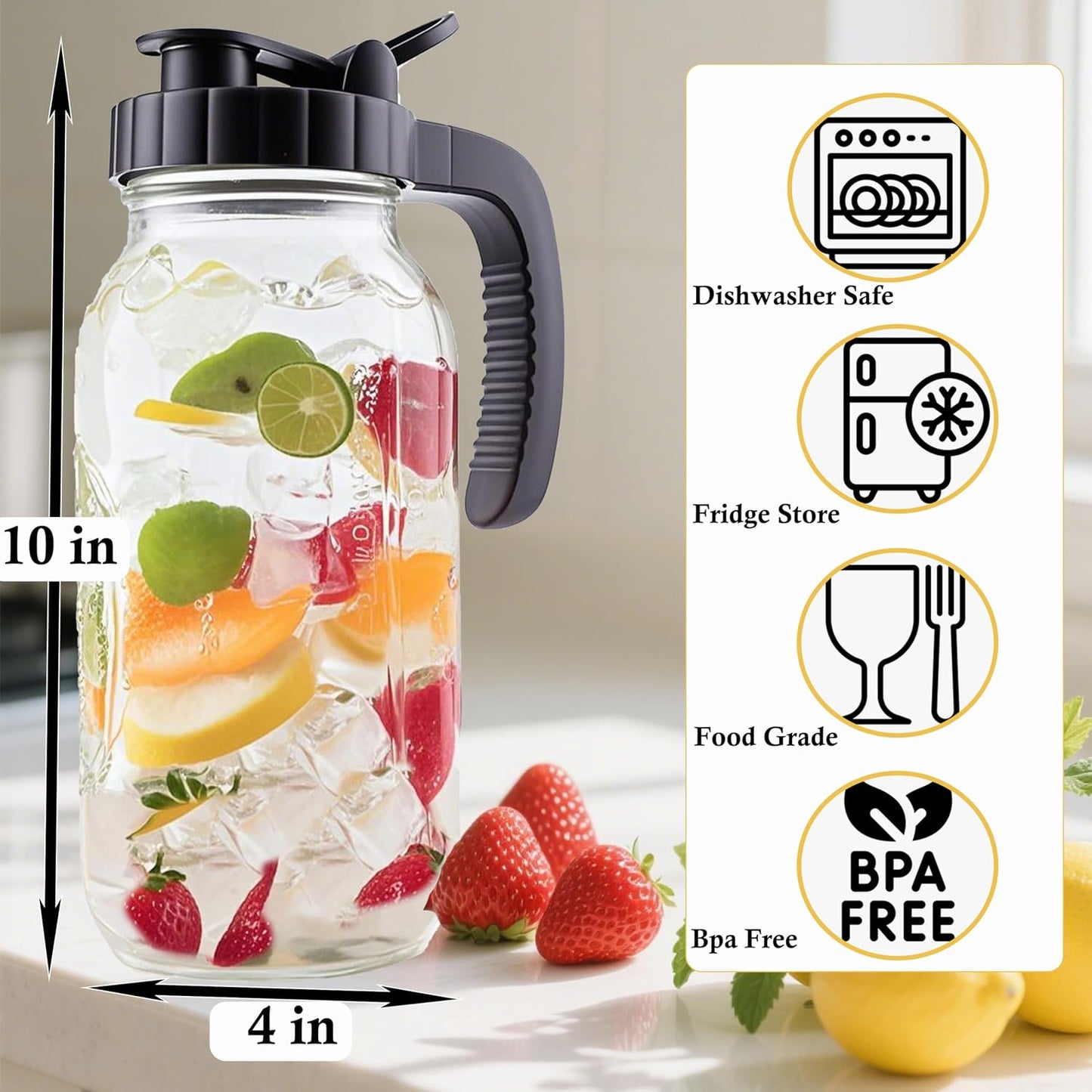 Jarra vidrio Mason 64oz boca ancha para agua té café