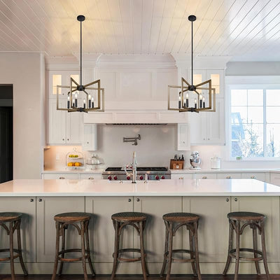 Lámpara colgante 6 luces cocina comedor madera retro