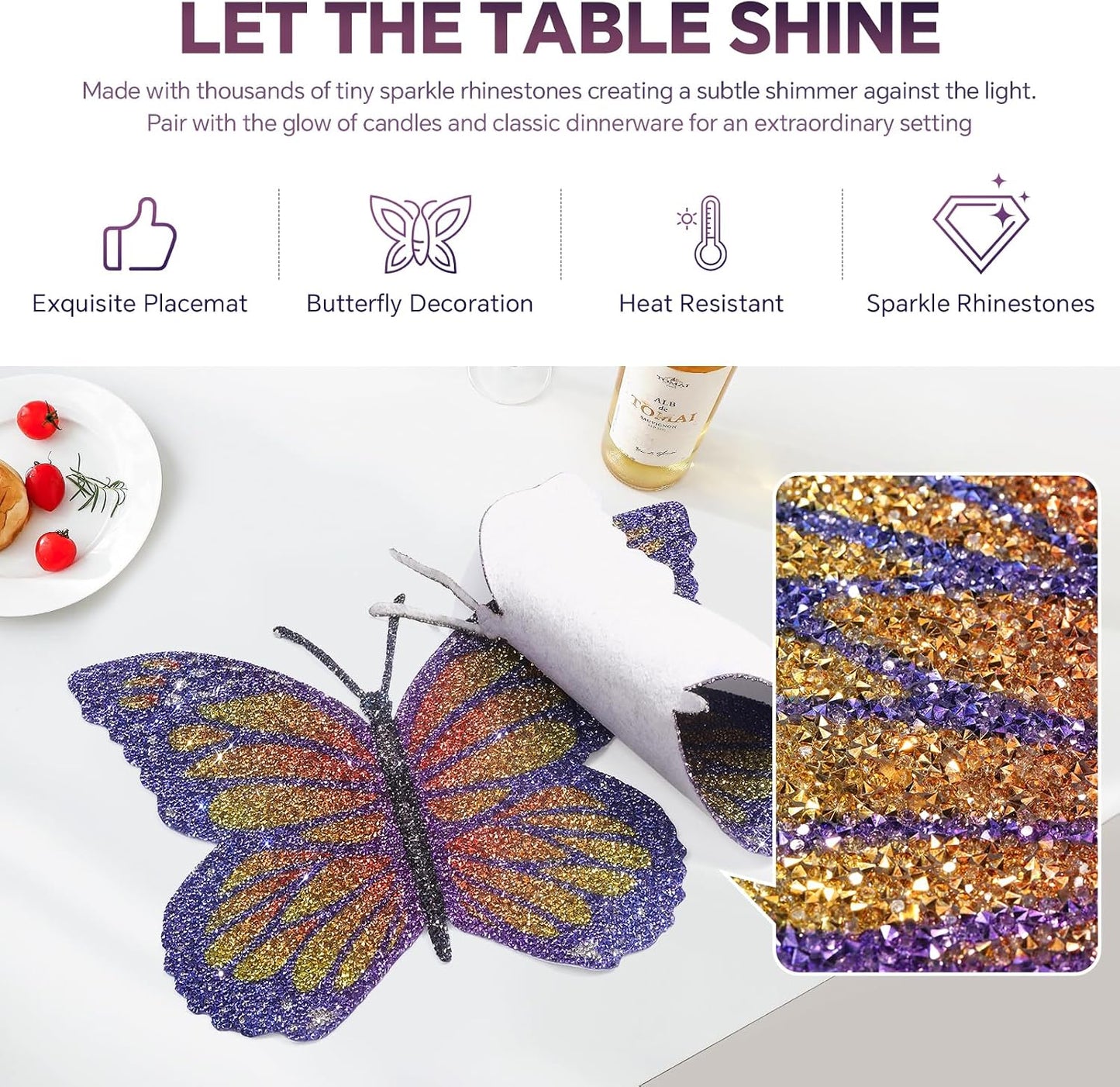 4 Manteles Mariposa con Strass Decoración Hogar y Cocina