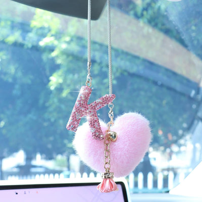 Accesorios coche rosa con espejo arcoíris y colgante