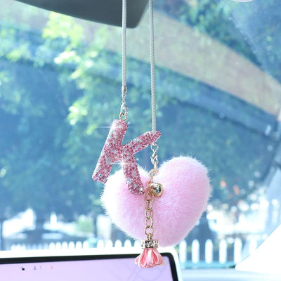 Accesorios coche rosa con espejo arcoíris y colgante