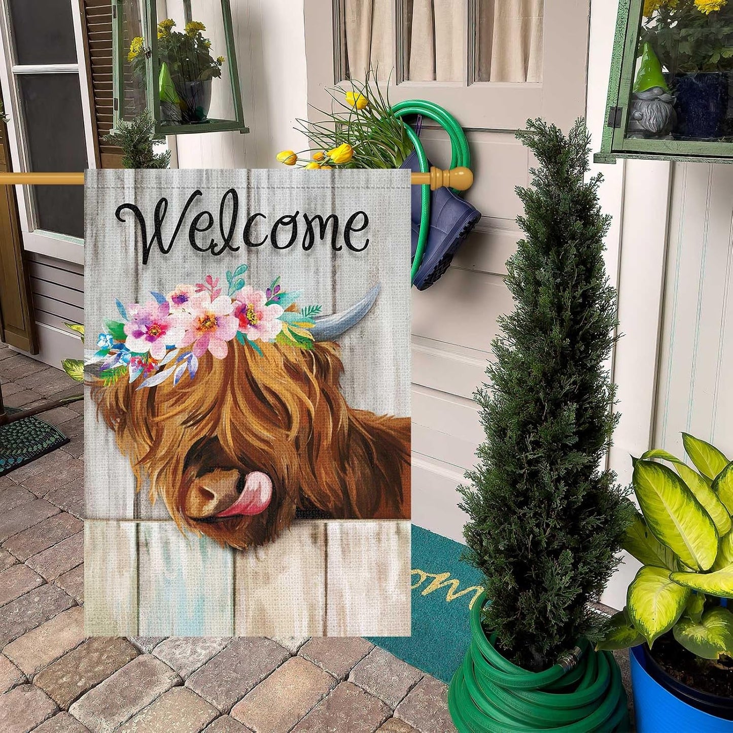 Bandera jardín vaca 28x40" arpillera doble cara