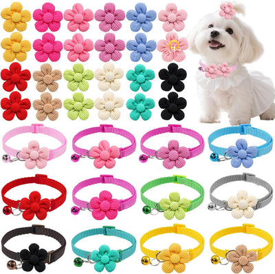 Set 36 Pzas Collares Flores y Lazos para Mascotas Pequeñas