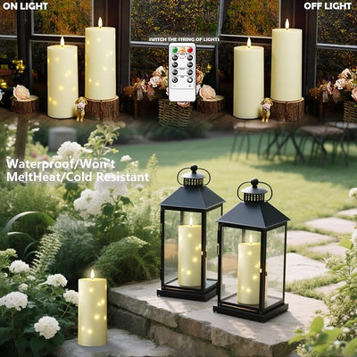 Velas LED exteriores 10x4 con temporizador y luces estrellas