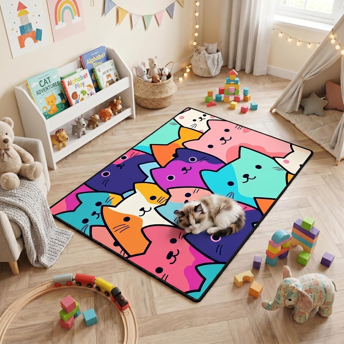 Alfombra de gato dibujos animados para dormitorio de niña
