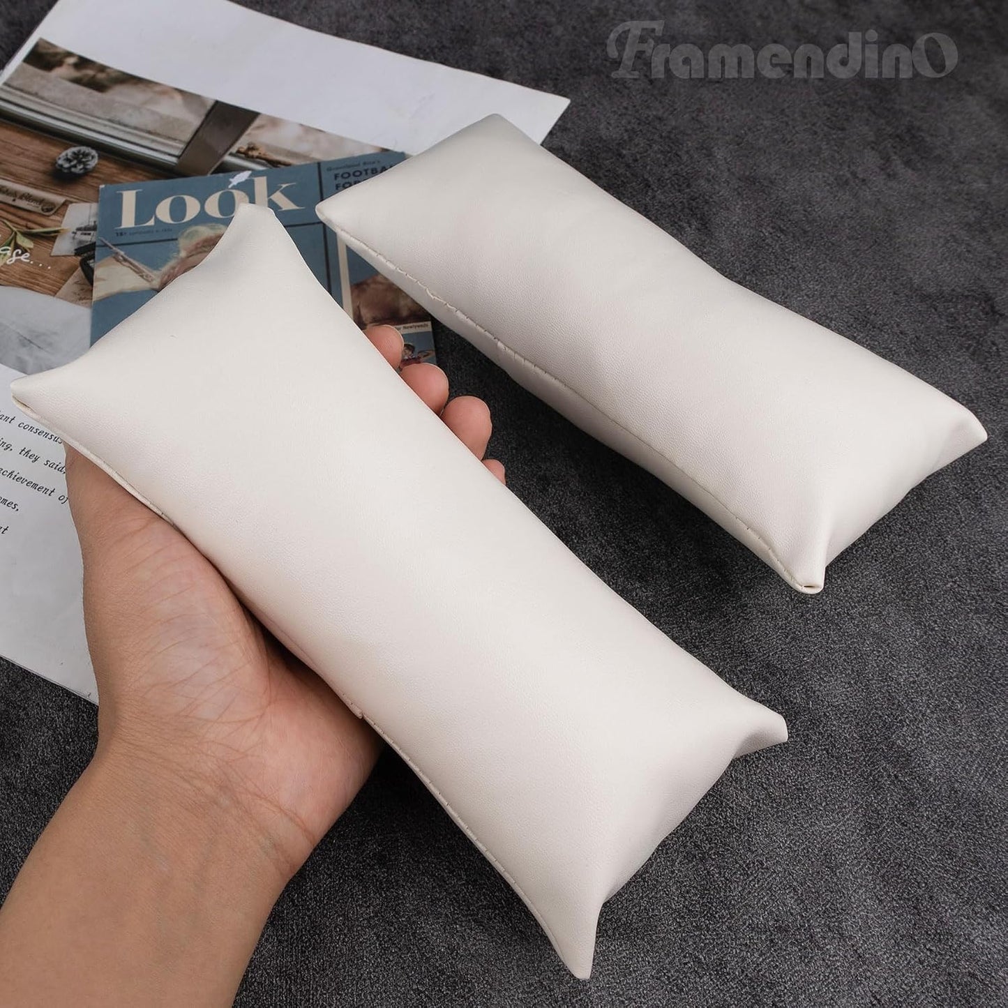 2 Almohadas Largas Piel Sintética para Exhibición Reloj