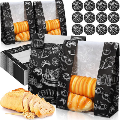 100 Bolsas Pan Kraft 14x8.3x3.5" Con Etiqueta Adhesiva Negro