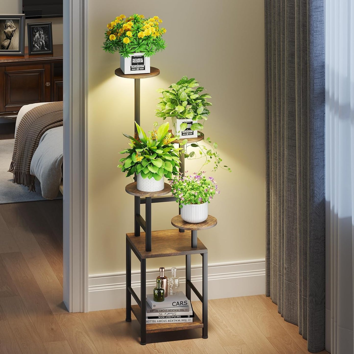 Soporte redondo para plantas con luz ajustable 5 niveles metal