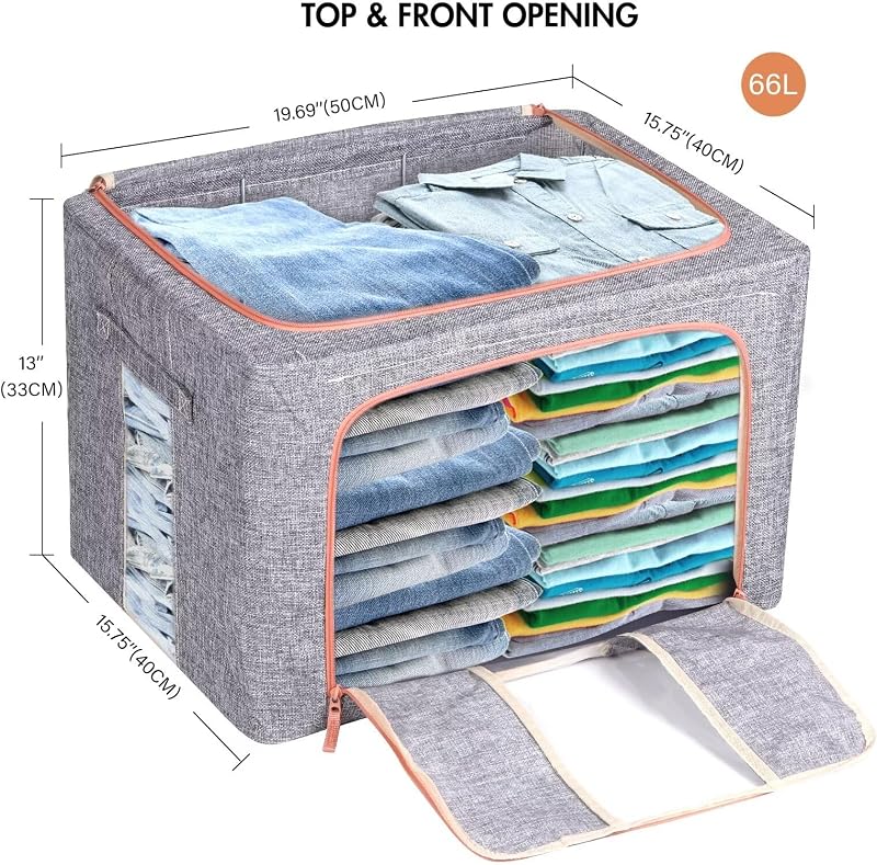 Contenedores plegables ropa tela lino acero gris set 4