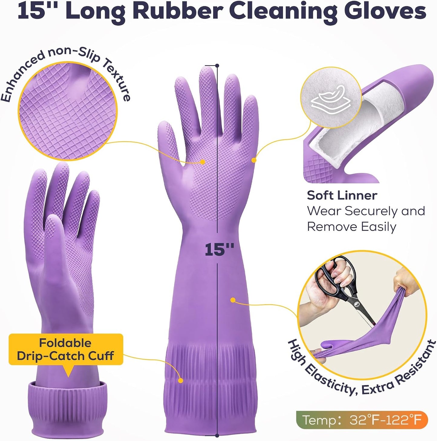 Guantes goma extra largos 15pulg antideslizantes para cocina