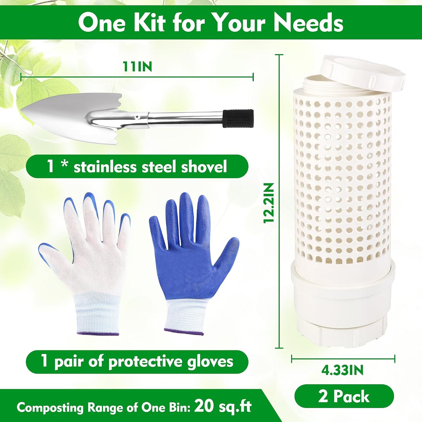2 Pack Compostador Gusanos con Tapa Pala y Guantes
