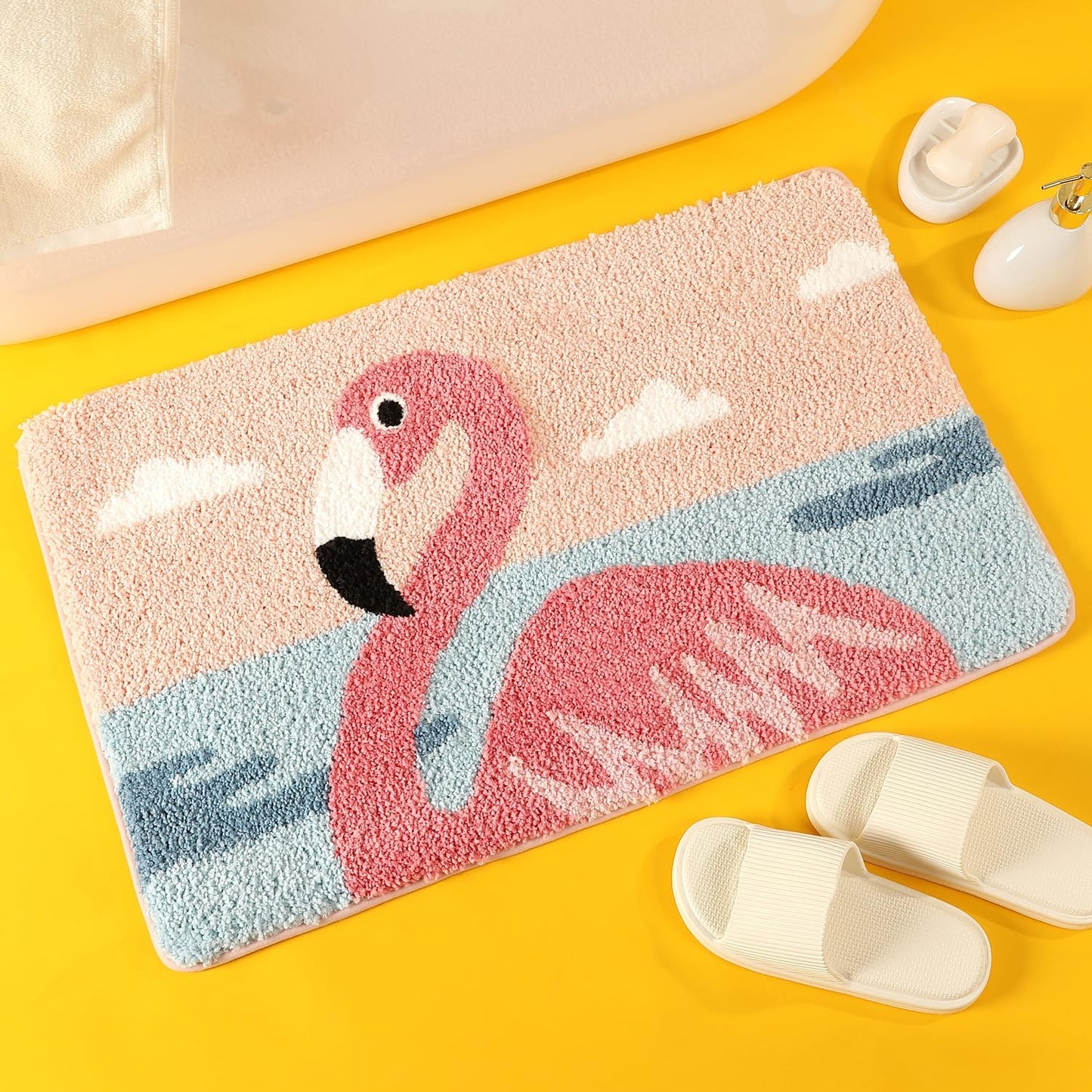 Alfombra baño flamencos antiderrap microfibra 20x31"