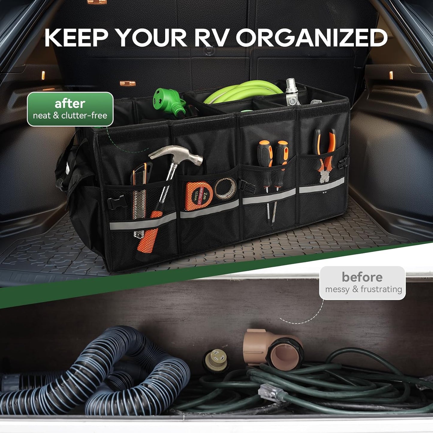 Organiz. maletero RV con divisores plegable impermeable