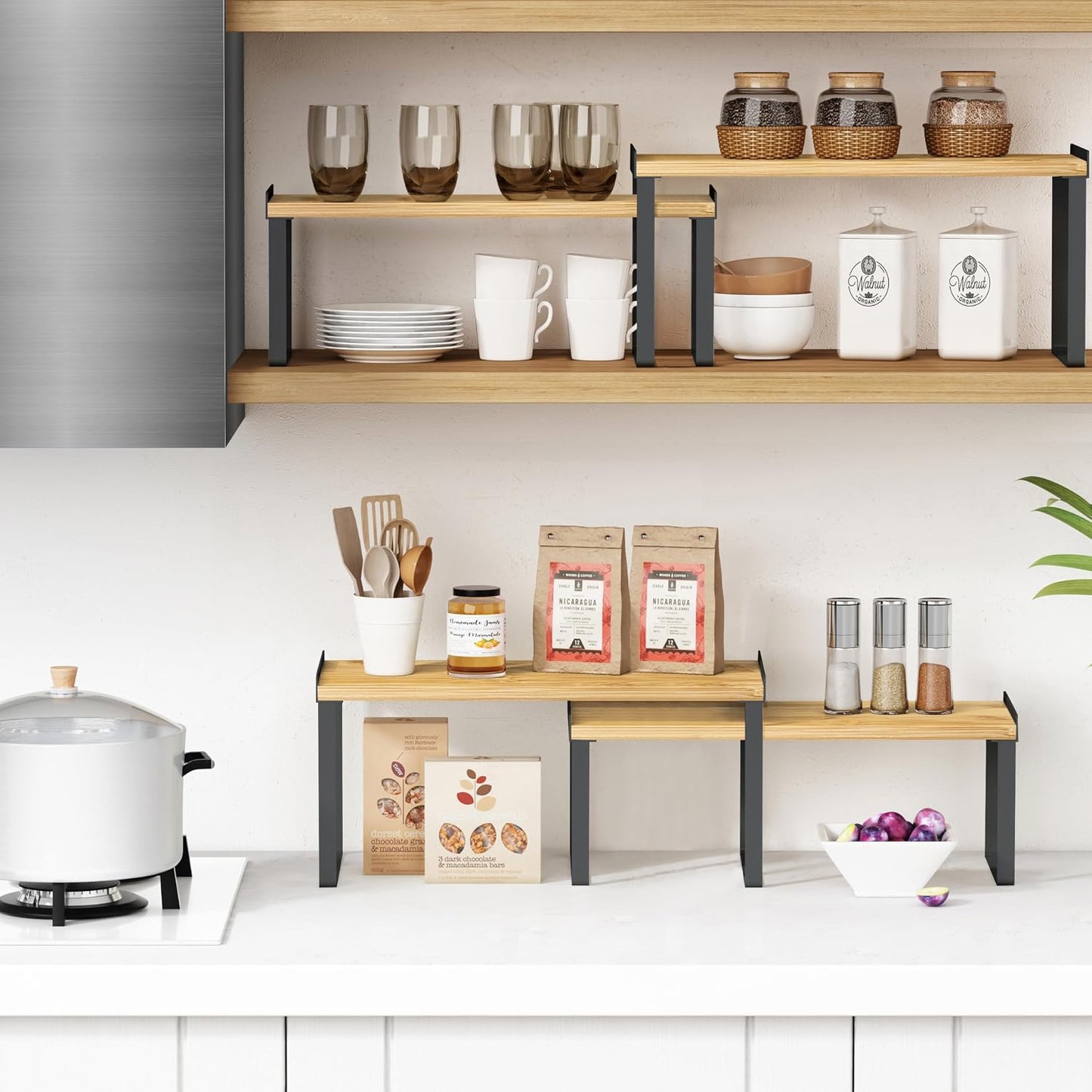 Set 4 organiz. cocina apilables para platos tazas especias