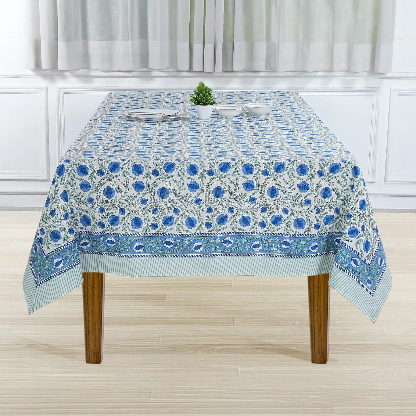 Mantel rectangular algodón estampado 70x118pulg azul y verde