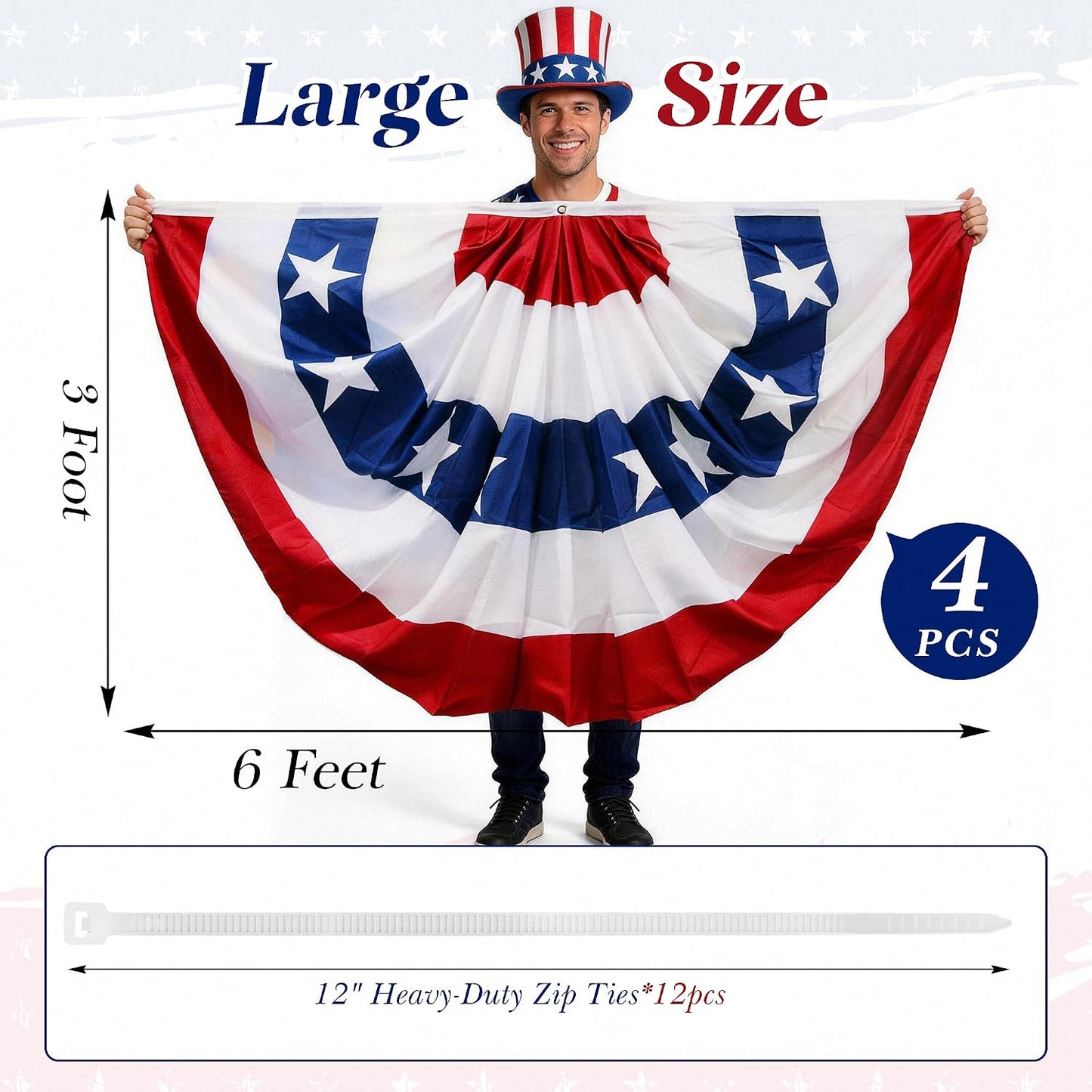 4 Banderas Patrióticas 3x6ft para Exteriores 4 de Julio
