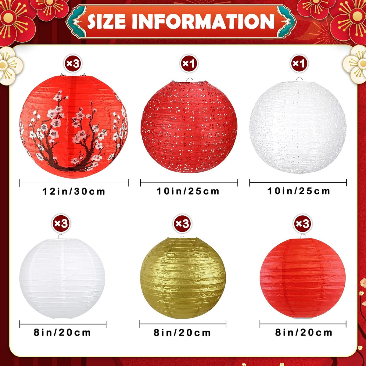 14 Pzas Faroles Chinos Colgantes Rojos Blancos Dorados