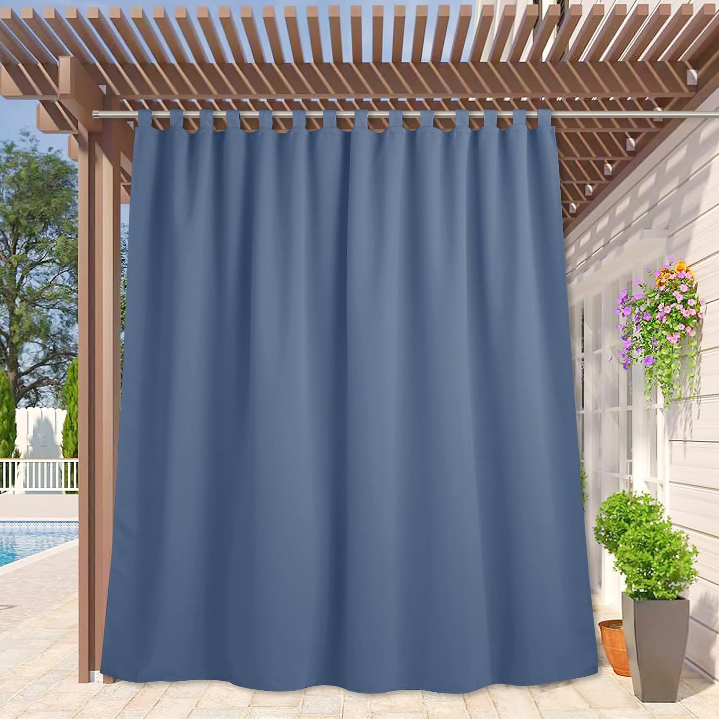 Cortinas exteriores extra anchas impermeables con pestaña