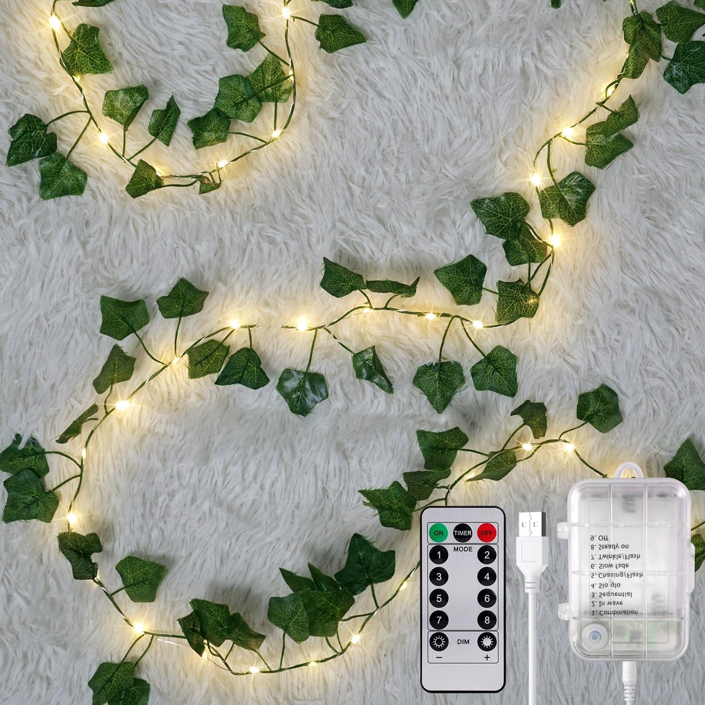 Guirnalda LED 120 luces hiedra 40pies con control remoto
