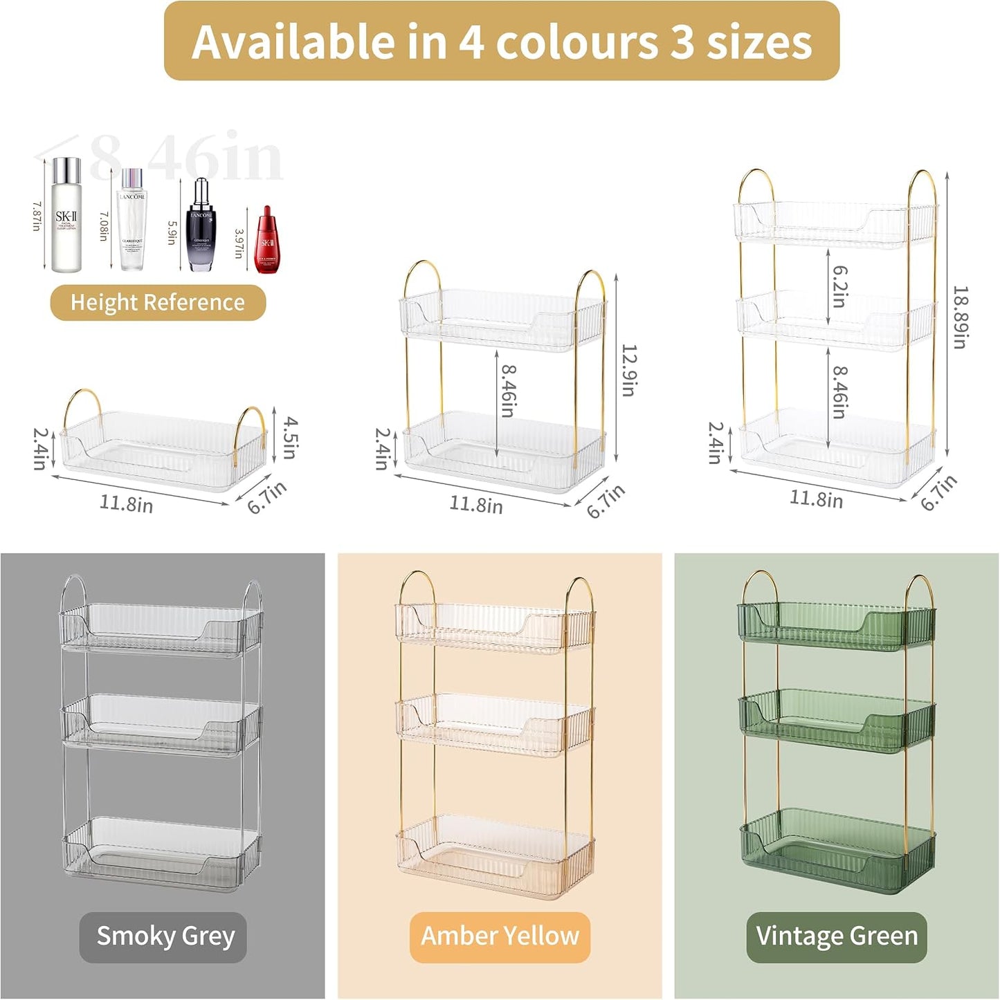 Organiz. baño 3 niveles para encimera y tocador blanco