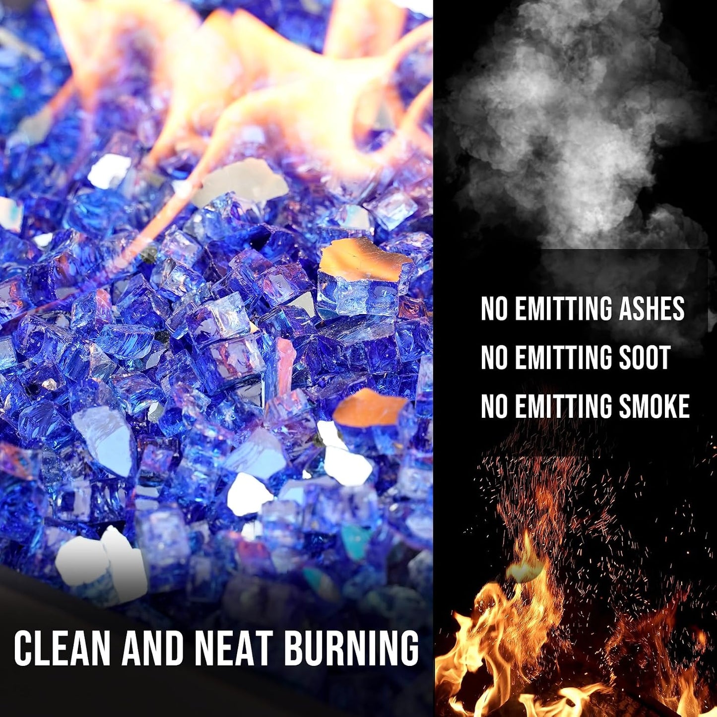 Vidrio fuego 10lb 1/2pulg azul cobalto reflectante chimenea