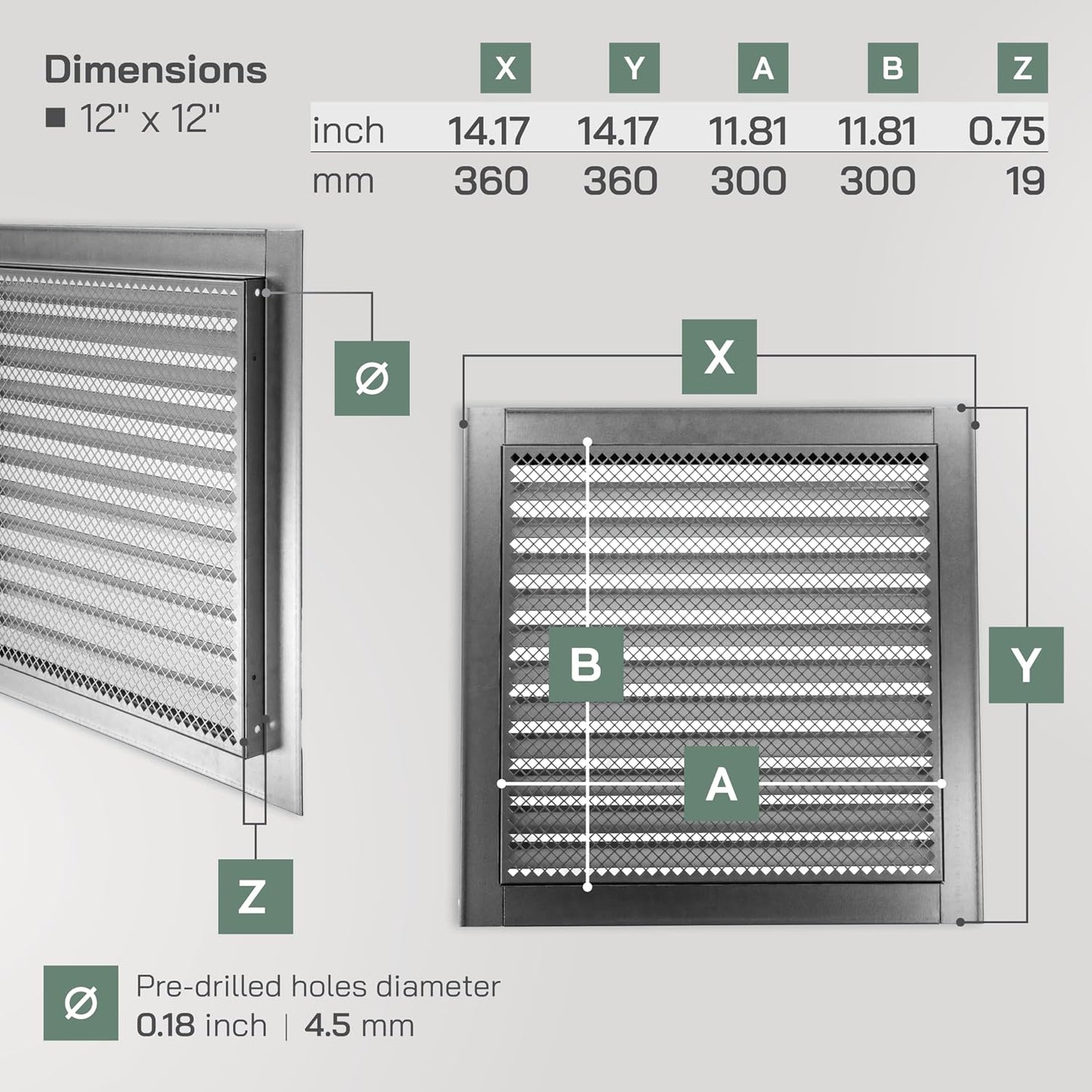 Cubierta ventilación 12x12pulg cuadrada galvanizada