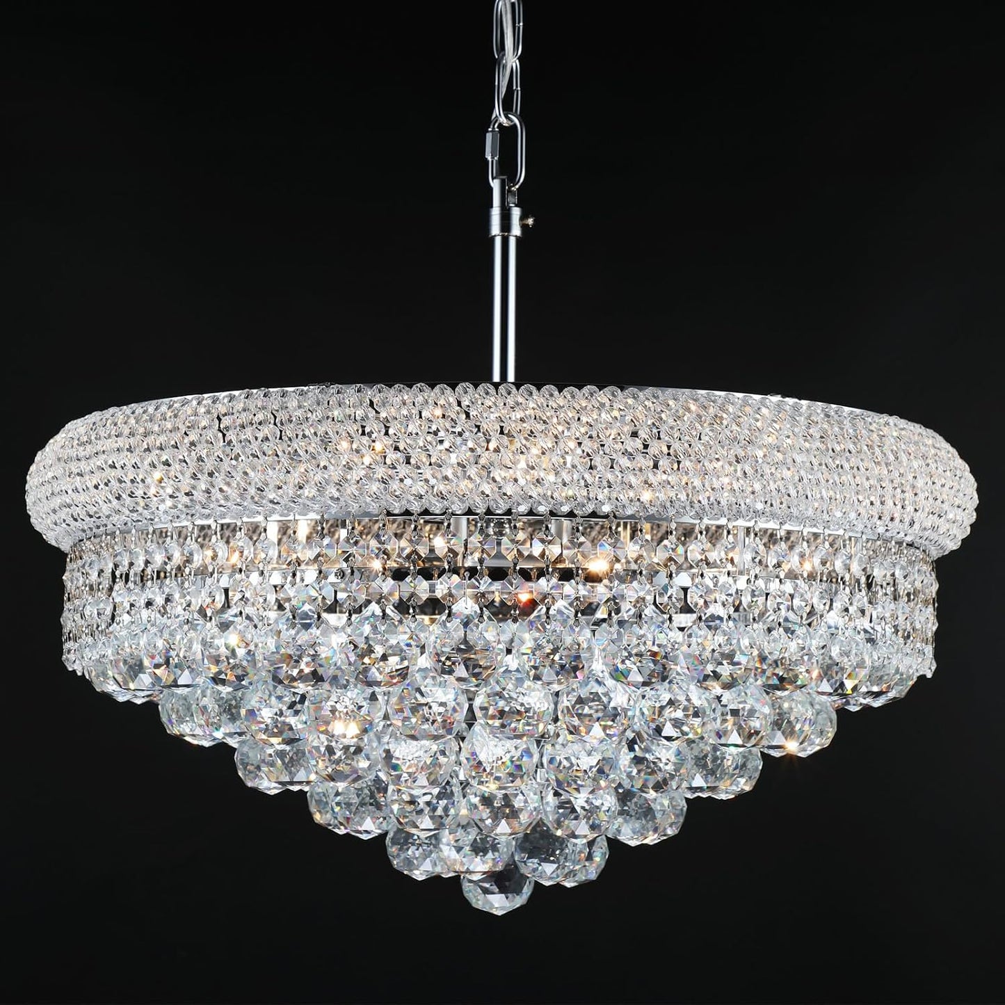 Candelabro cristal 9 luces cromadas estilo imperio 22pulg