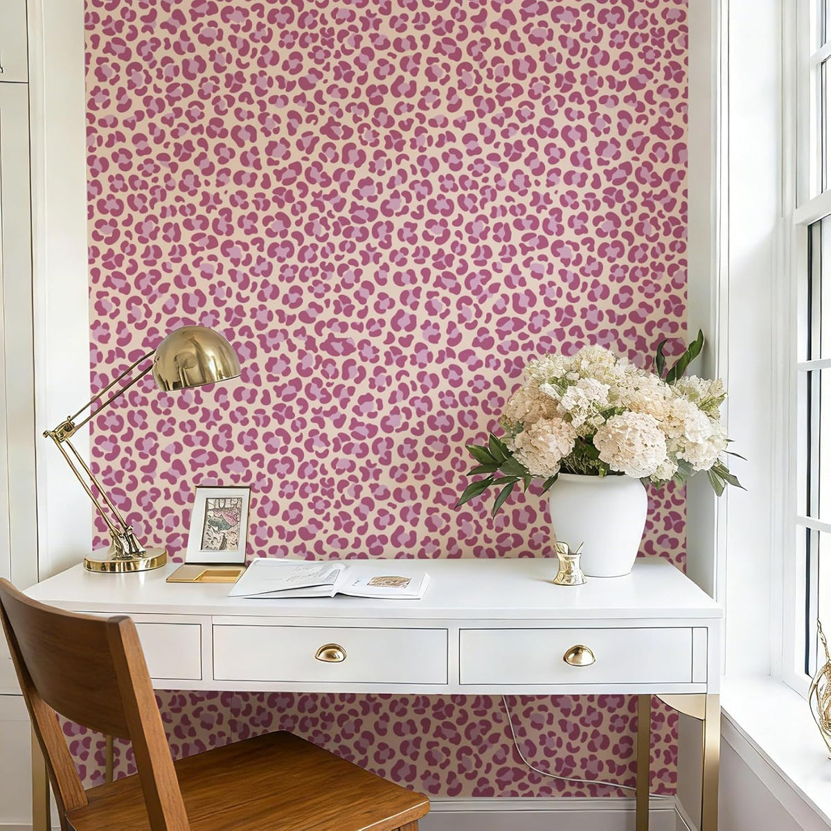 Papel tapiz autoadhesivo leopardo rosa impermeable para dormitorio