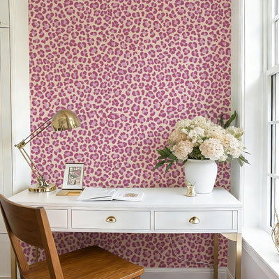 Papel tapiz autoadhesivo leopardo rosa impermeable para dormitorio