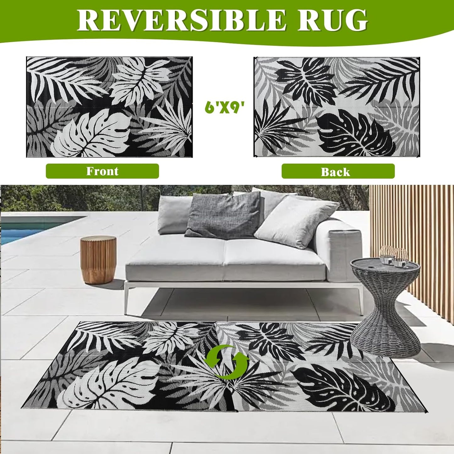 Alfombra exterior 6x9ft impermeable reversible
