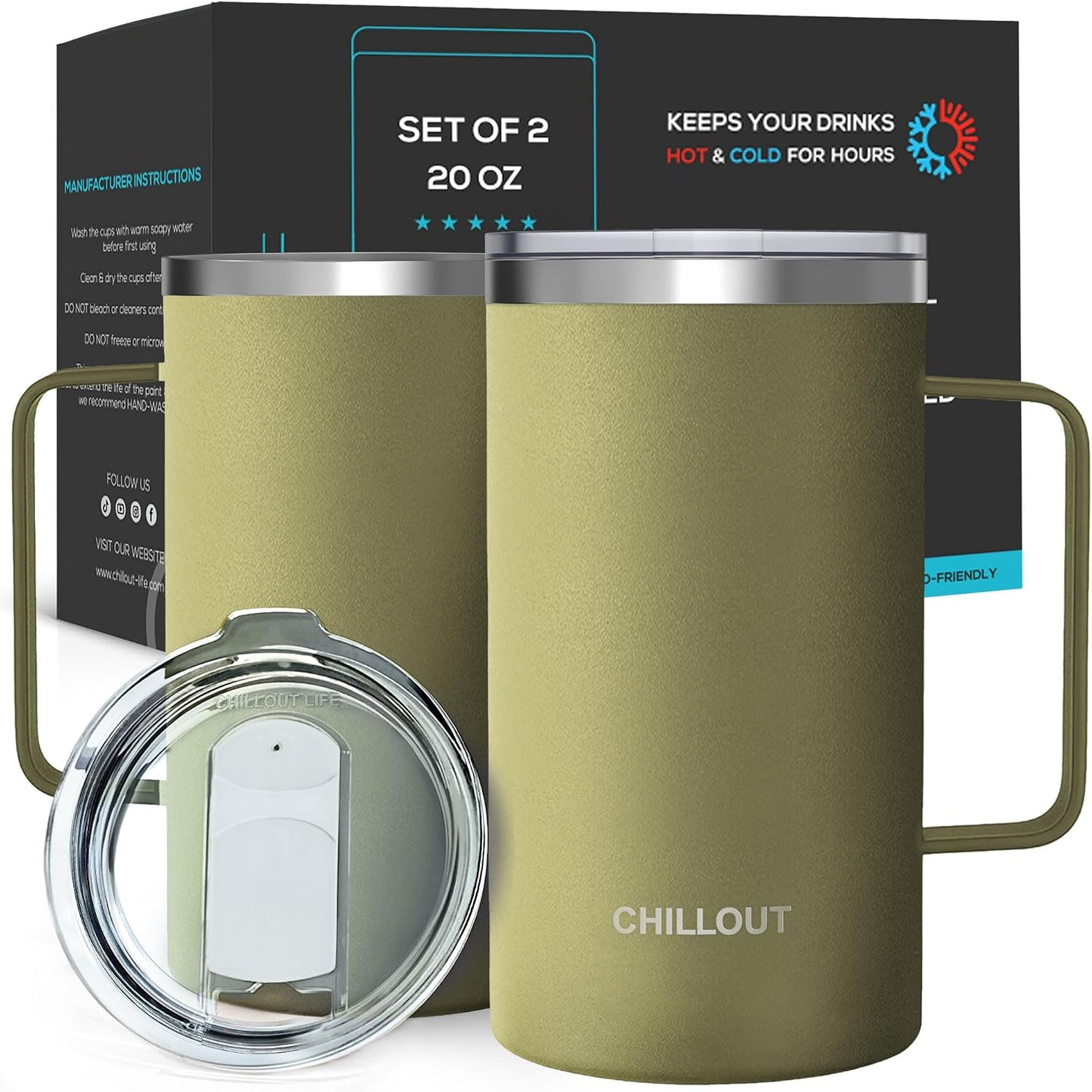 Taza térmica acero inox 20oz set 2 con asa tapa deslizante