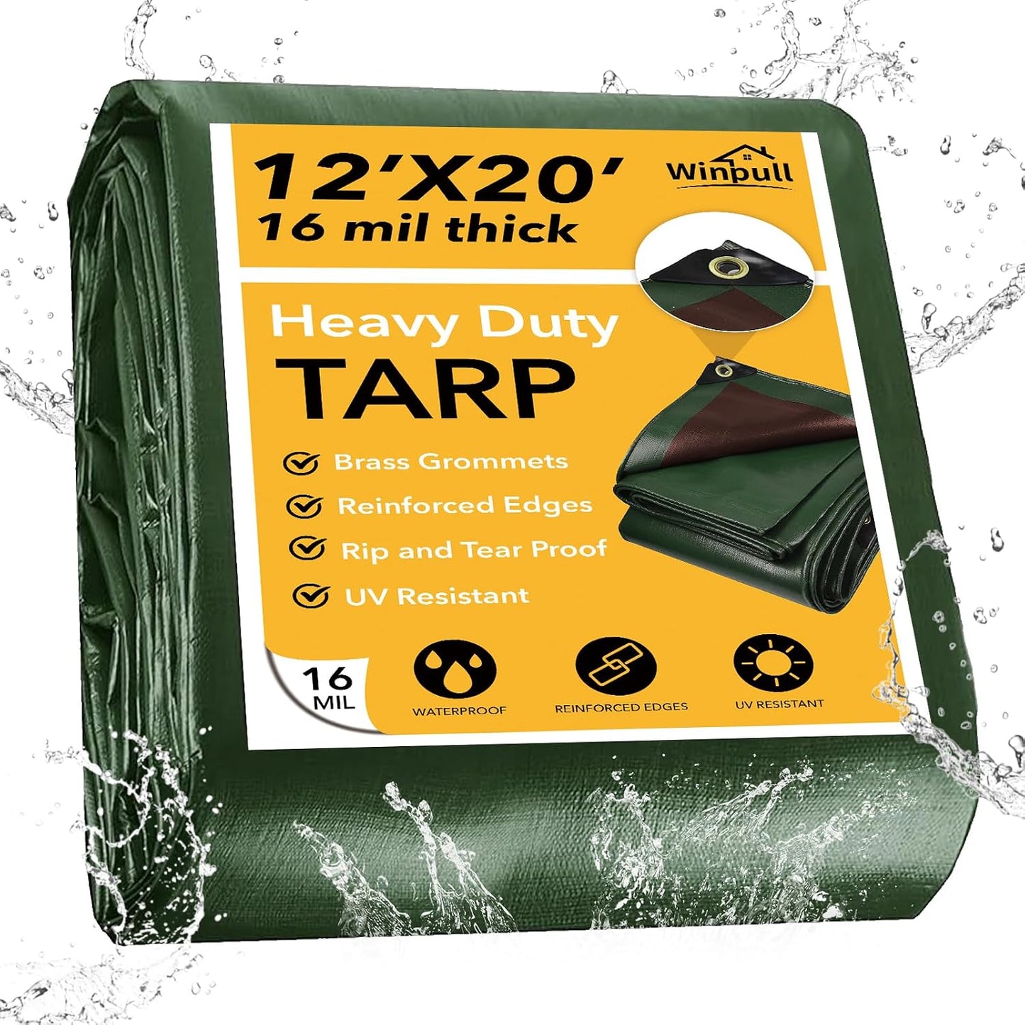Lona polietileno 12x20ft 16mil resistente UV con ojales