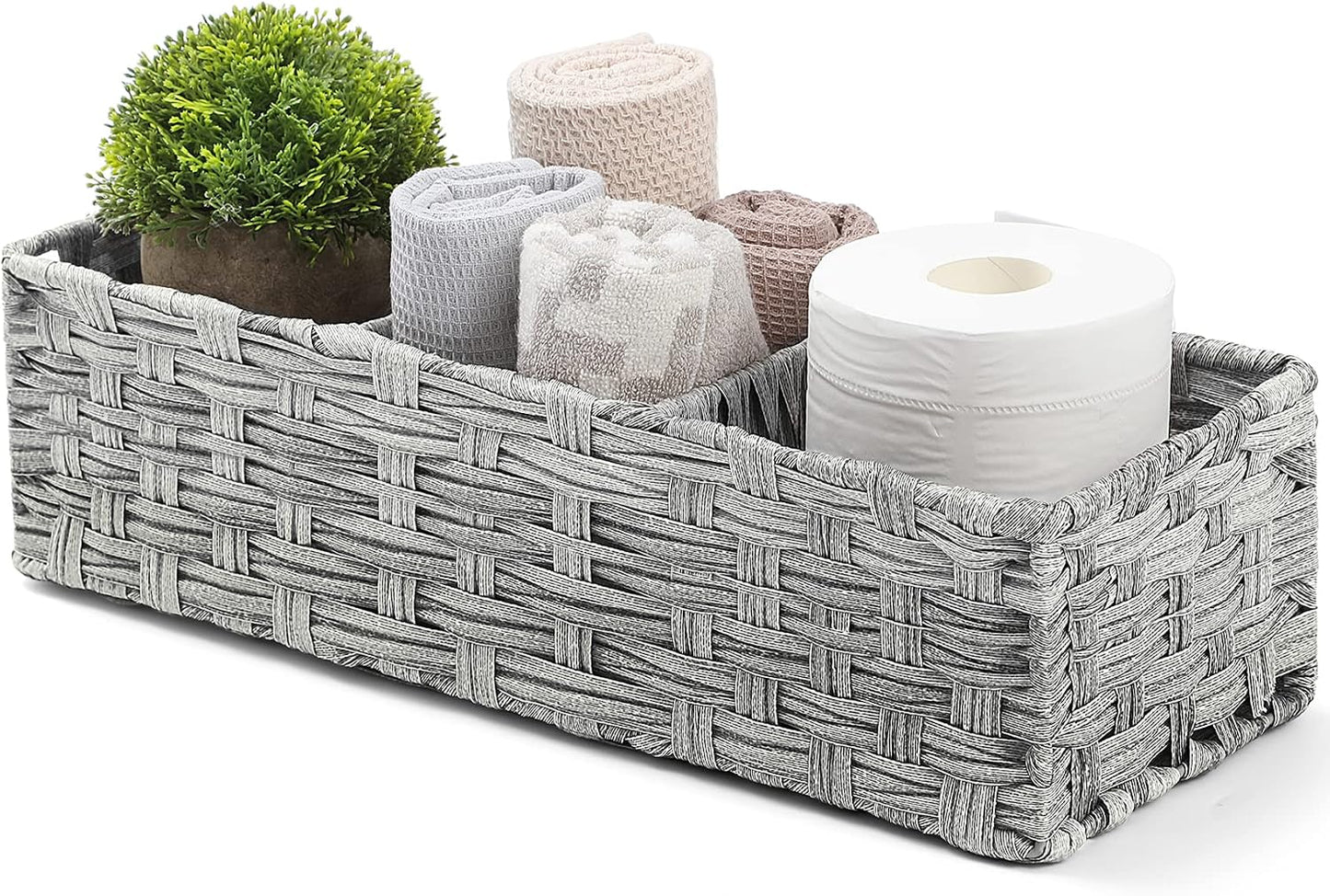 Canasta mimbre plástico con divisor para baño estilo granja