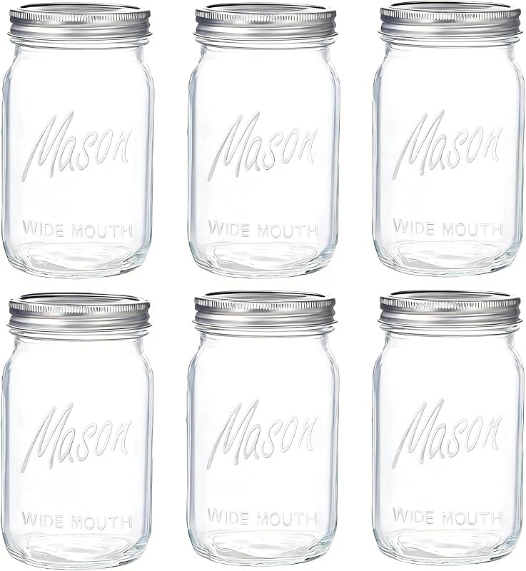 Tarros Mason boca ancha 32oz set 6 aptos microondas
