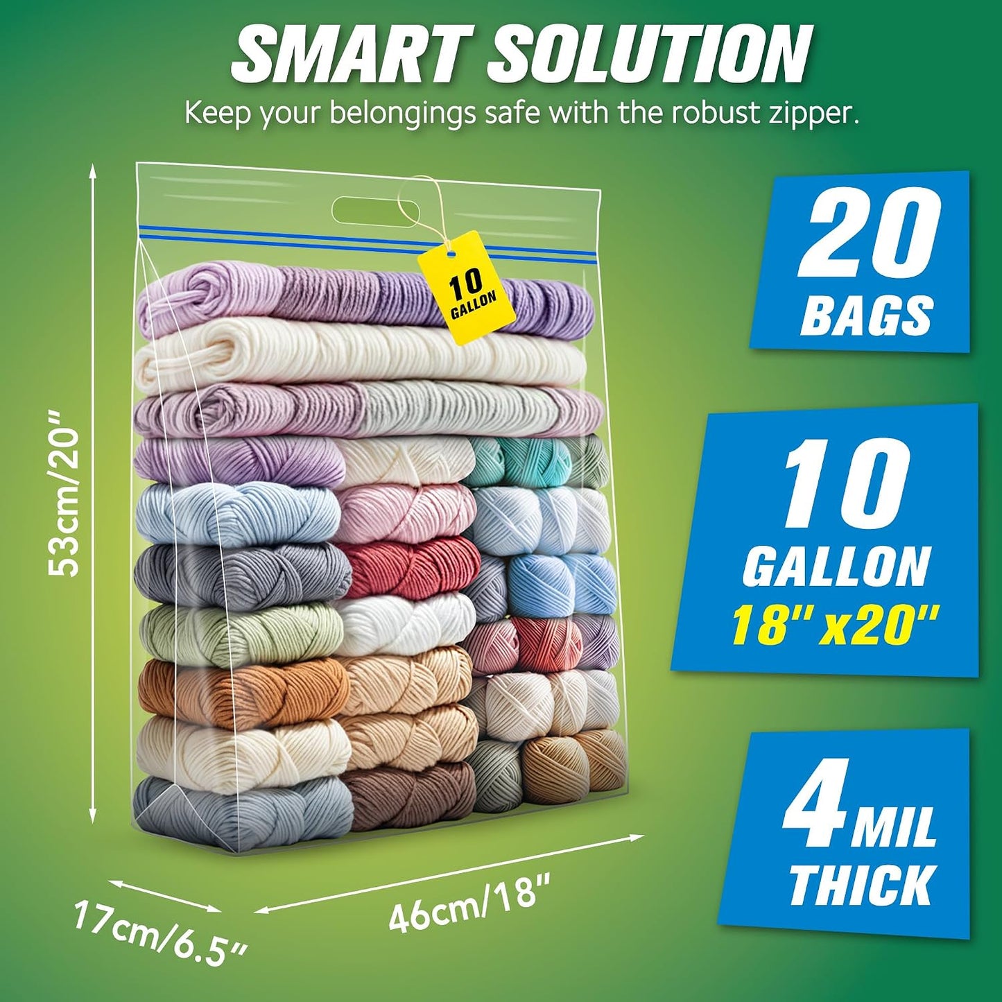 Bolsas almacenamiento 10gal 18x20" transparentes XL pack 20