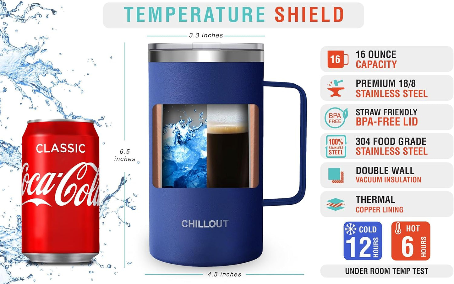 Taza café acero inox 20oz aislamiento vacío asa tapa