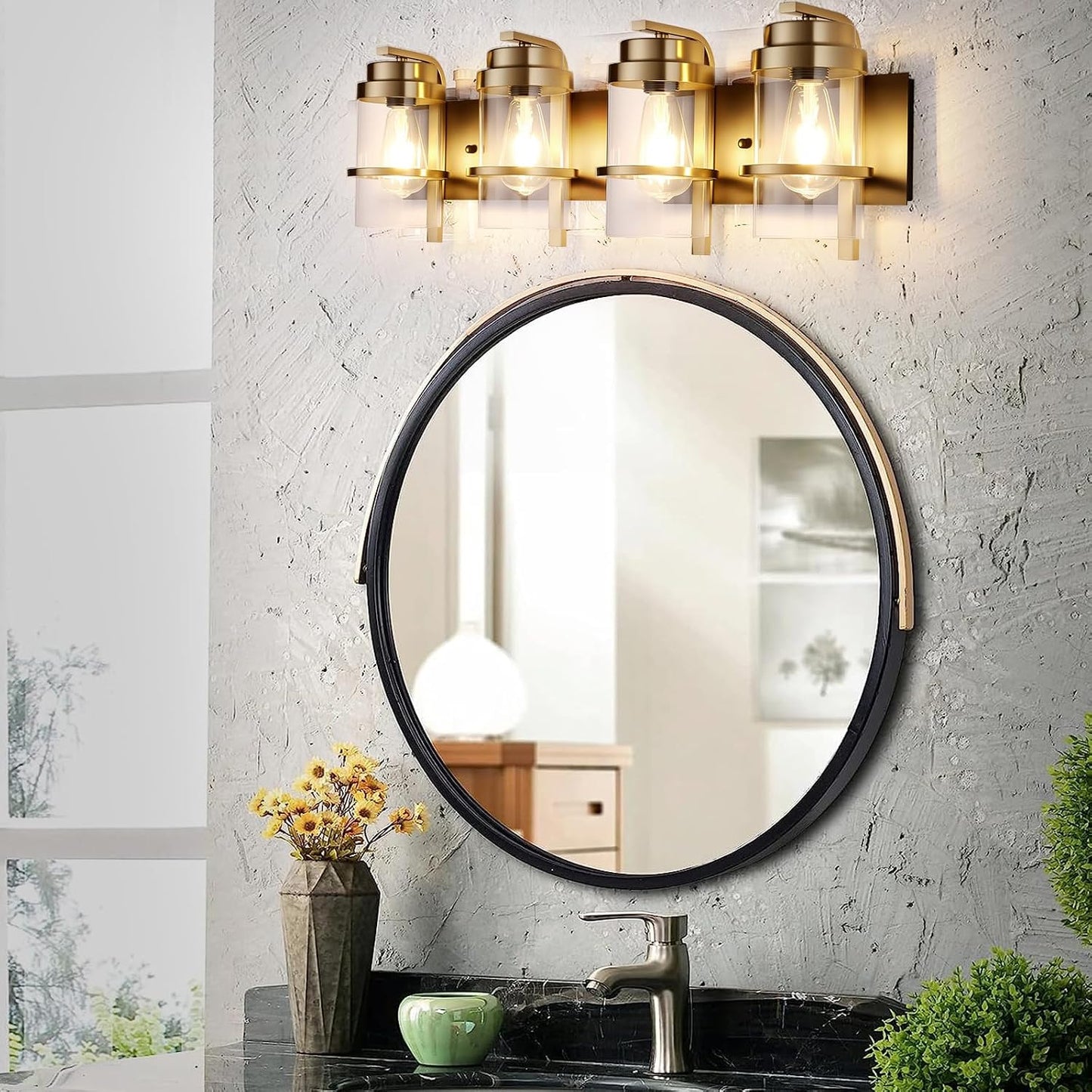 Apliques pared negro dorado luces baño estilo granja