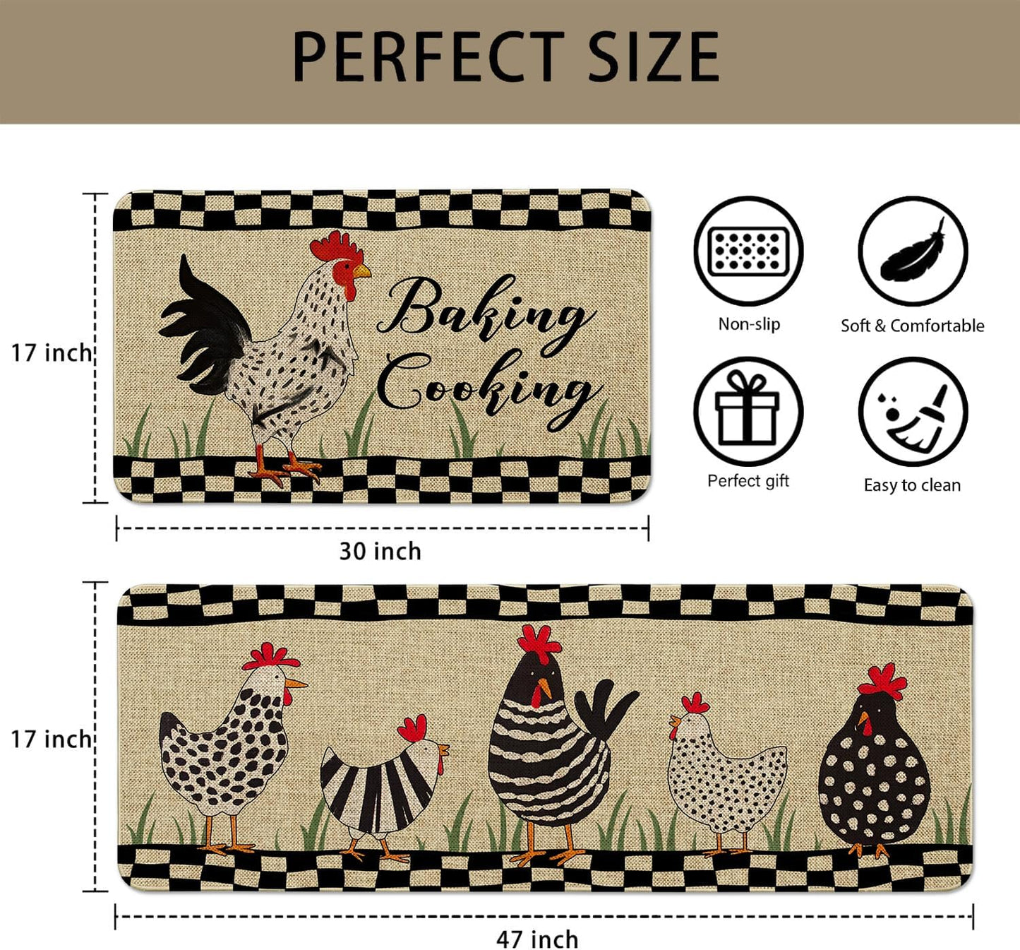 2 Pzas Alfombras Cocina Estilo Granja Pollos Antideslizantes