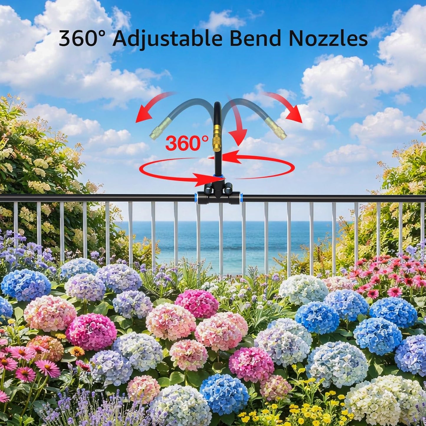 Sistema riego goteo 200ft 1/4pulg con 32 boquillas cobre ajustables