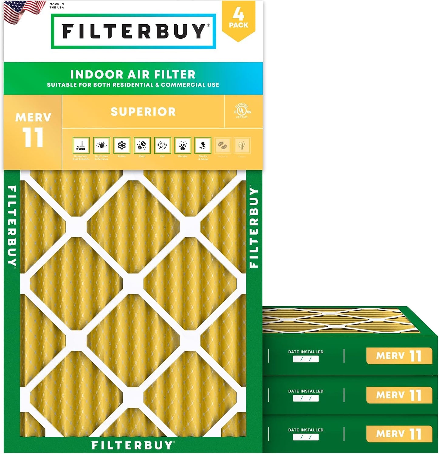 Filtro aire 12x20x2" MERV11 para mascotas alergias 4pzas